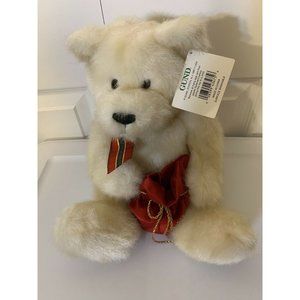 GUND CHRISTMAS PRESENT RED SATIN BAG PLUSH CREAM TEDDY BEAR 43475 STUFFED ANIMAL